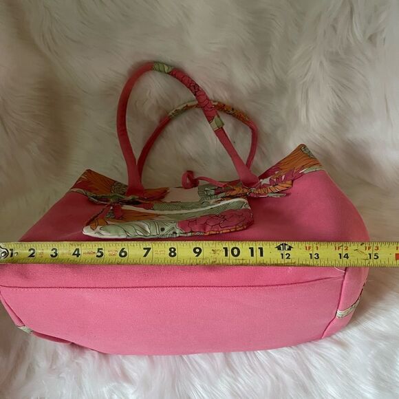 NWOT Caribbean Joe hot pink canvas with tropical prints beach tote . - Picture 10 of 13